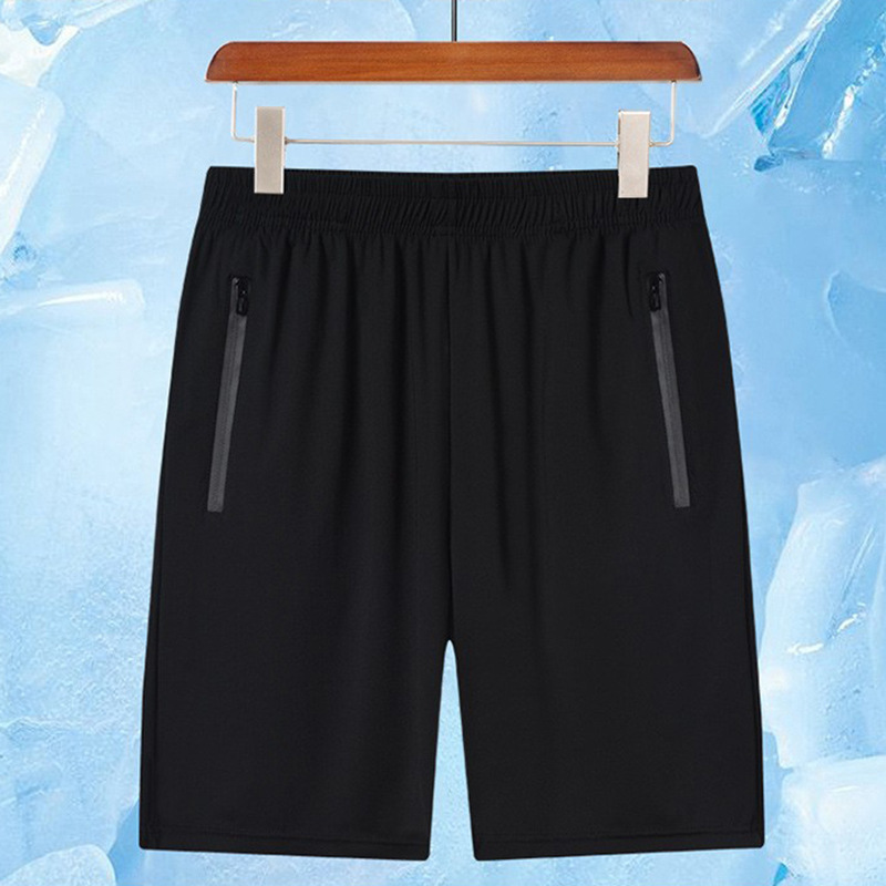 Summer Non-Liner Ice Silk Elastic Sports Men's Large Size Quick-Drying Spot Black Sports Casual Shorts Five-Quarter Pants
