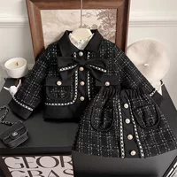 Демисезонный комплект, детская куртка с бантами, мини-юбка, стиль Chanel