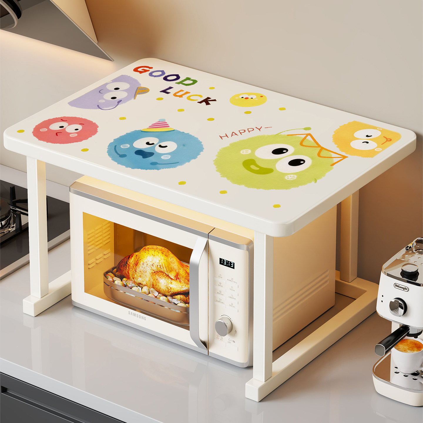 Microwave oven shelf, double-layer kitchen appliance storage rack, air fryer, oven, and rice cooker countertop organizer