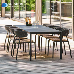 Outdoor Tables and Chairs, Courtyard Garden House, Leisure Rope Chair, B&B Terrace, Dining Table and Chairs, Furniture, Milk Tea Shop Outdoor Display Combination