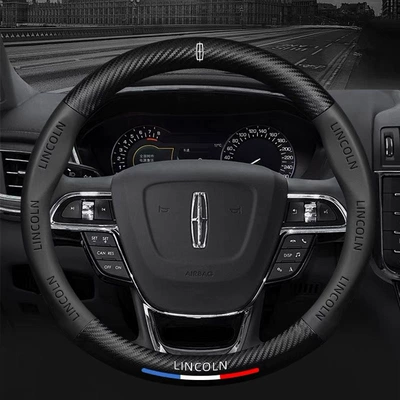 5D Embossed Logo Car Logo Steering wheel cover - round-lincolnblack-38cm