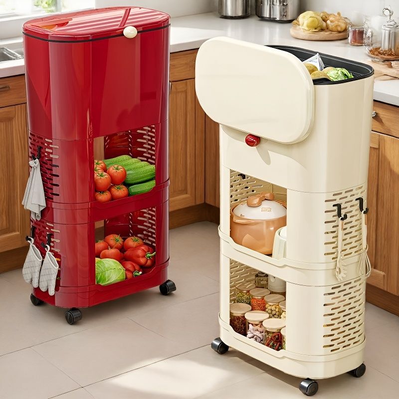 New kitchen trash can for home use, high aesthetic value, 2026 model, large capacity, multi-layer Japanese-style storage rack with wheels New kitchen trash can for home use, high aesthetic value, 2026 model, large capacity, multi-layer Japanese-style storage rack with wheels
