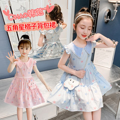 女童2024夏季新款韓版時尚無袖花邊連衣裙中大女童可愛娃娃領長裙