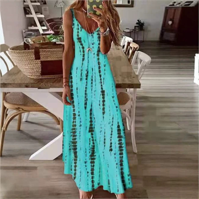 2023 verano europeo y americano nuevo vestido de Honda deseo Amazon tie-dyed impreso gran swing vestido casual falda