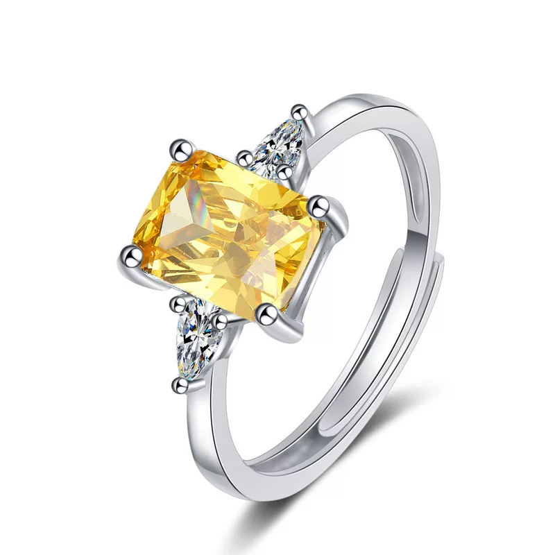 Ring rectangular zirconium, adjustable open band, Korean simple elegant, copper or platinum