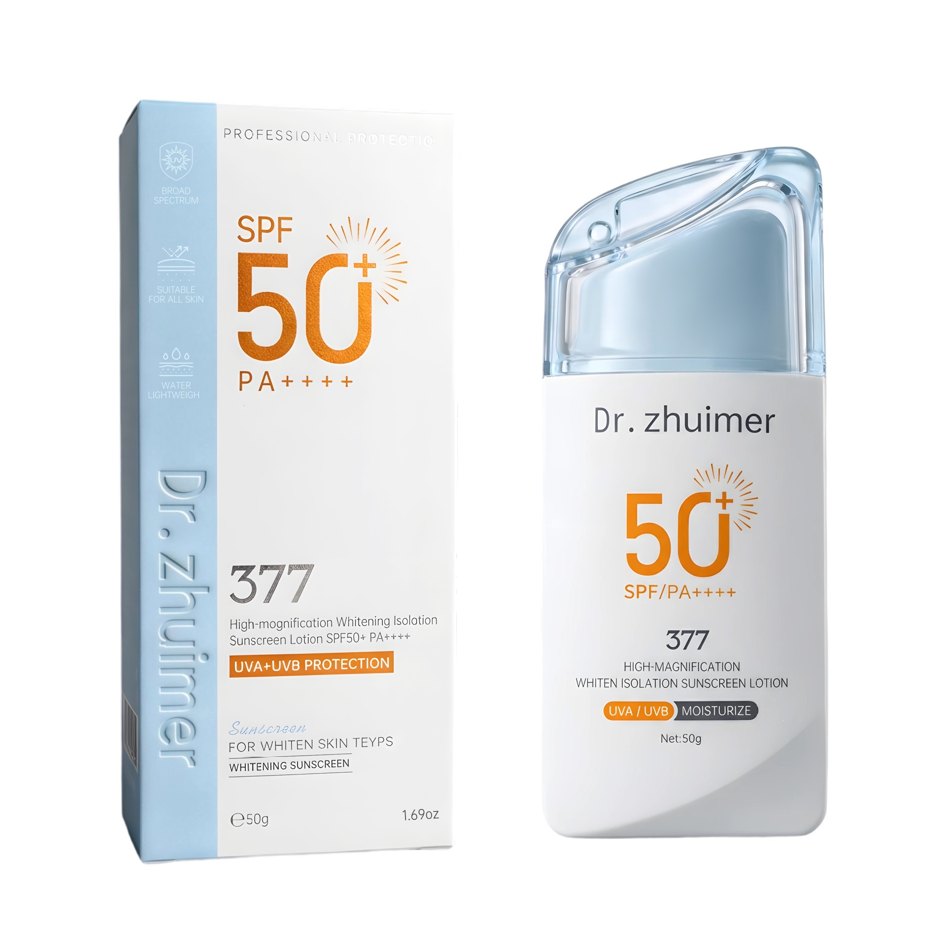 Blanqueamiento de agua, protector solar, aislamiento anti-UV, impermeable, anti-transpiración, aclaramiento del tono de la piel, tres en uno, el cabello es más alto