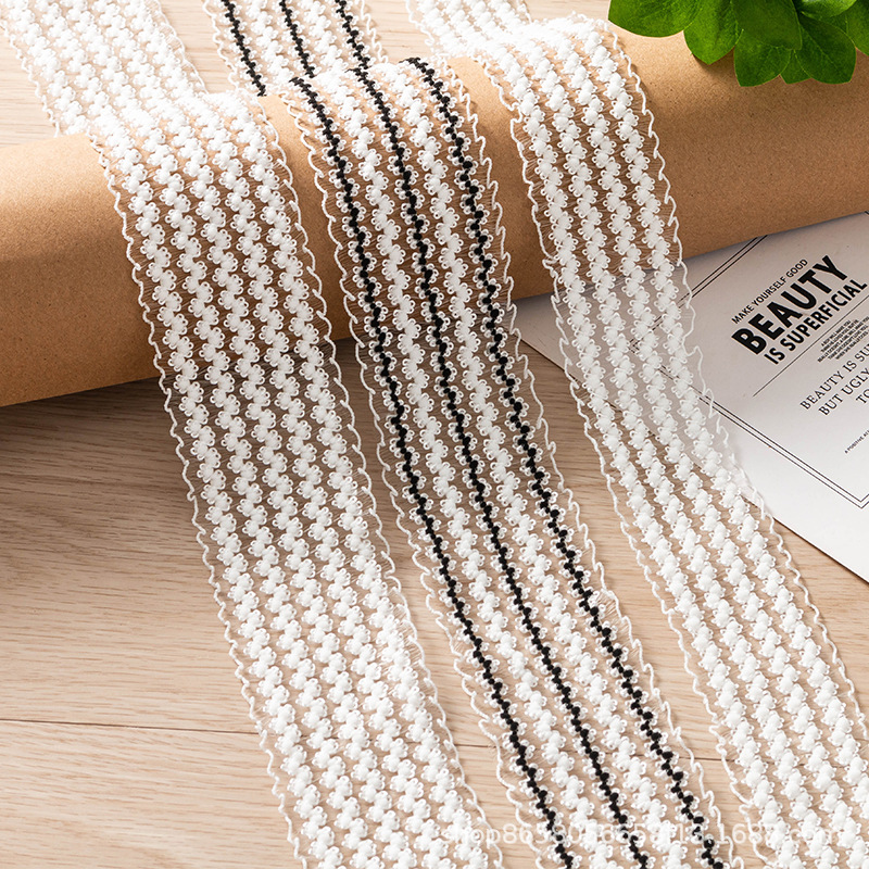 5排5.5CM针织皇冠弹力鱼丝带松紧带辅料颈链带泳衣弹力木耳花边