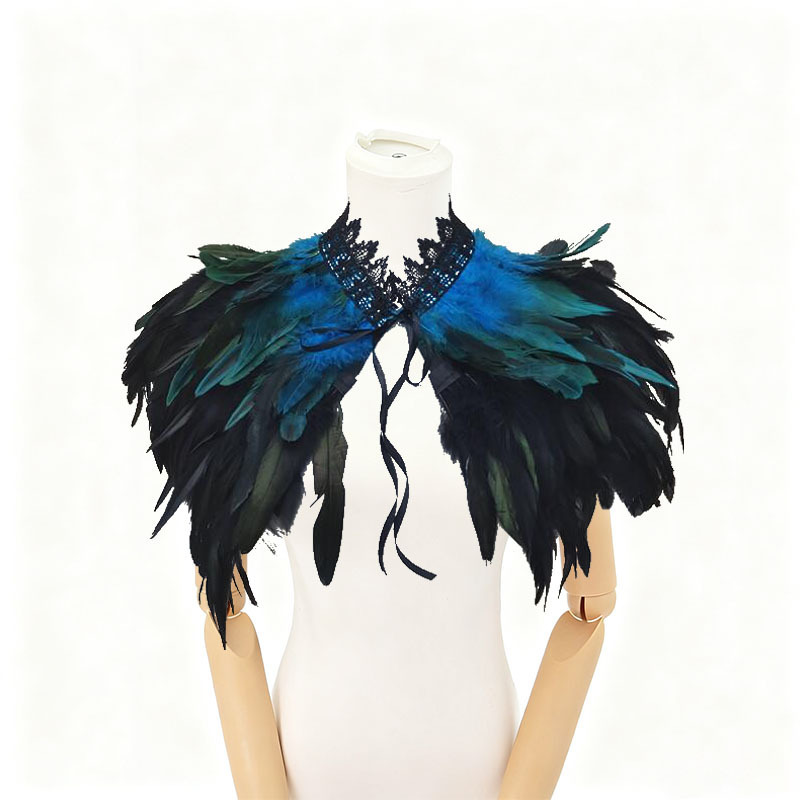 Challas de plumas, capa de lucha libre, baile de baile, chaleco de plumas, cuello falso, bib, capa de plumas gruesas, amazonas
