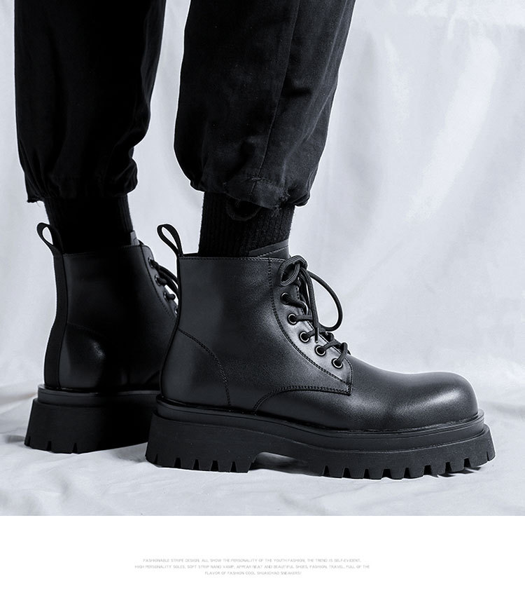 Black Martin Boots For Men Leather Motorcycle Ankle Boots Style_voghion.com