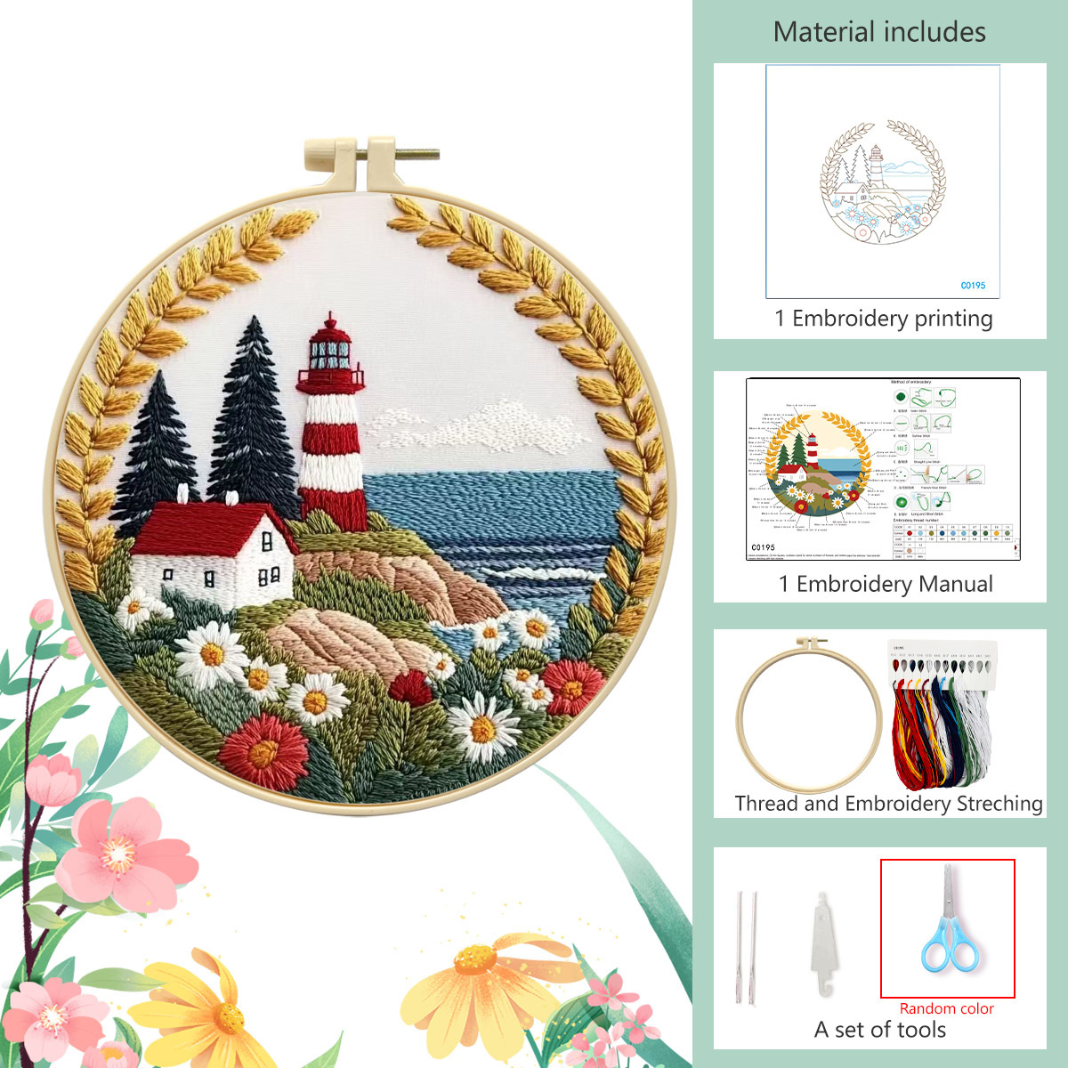 Cross-border nuevo punto bordado DIY material de tela artesanal paquete de material faro creativo de aguja artesanal Inglés