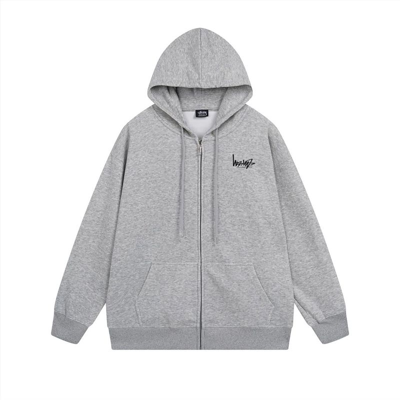 ヨーロッパとアメリカの Stussy スチューシー レタープリント ブラック 8 ジッパー プラス ベルベット フード付き秋冬スウェットシャツ メンズ レディース ジャケット|undefined