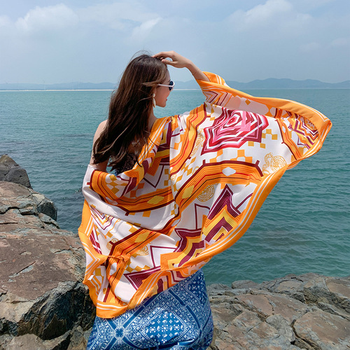 Spring and summer shawl women's bohemian style silk scarf outdoor travel sunshade sun protection shawl ethnic style scarf