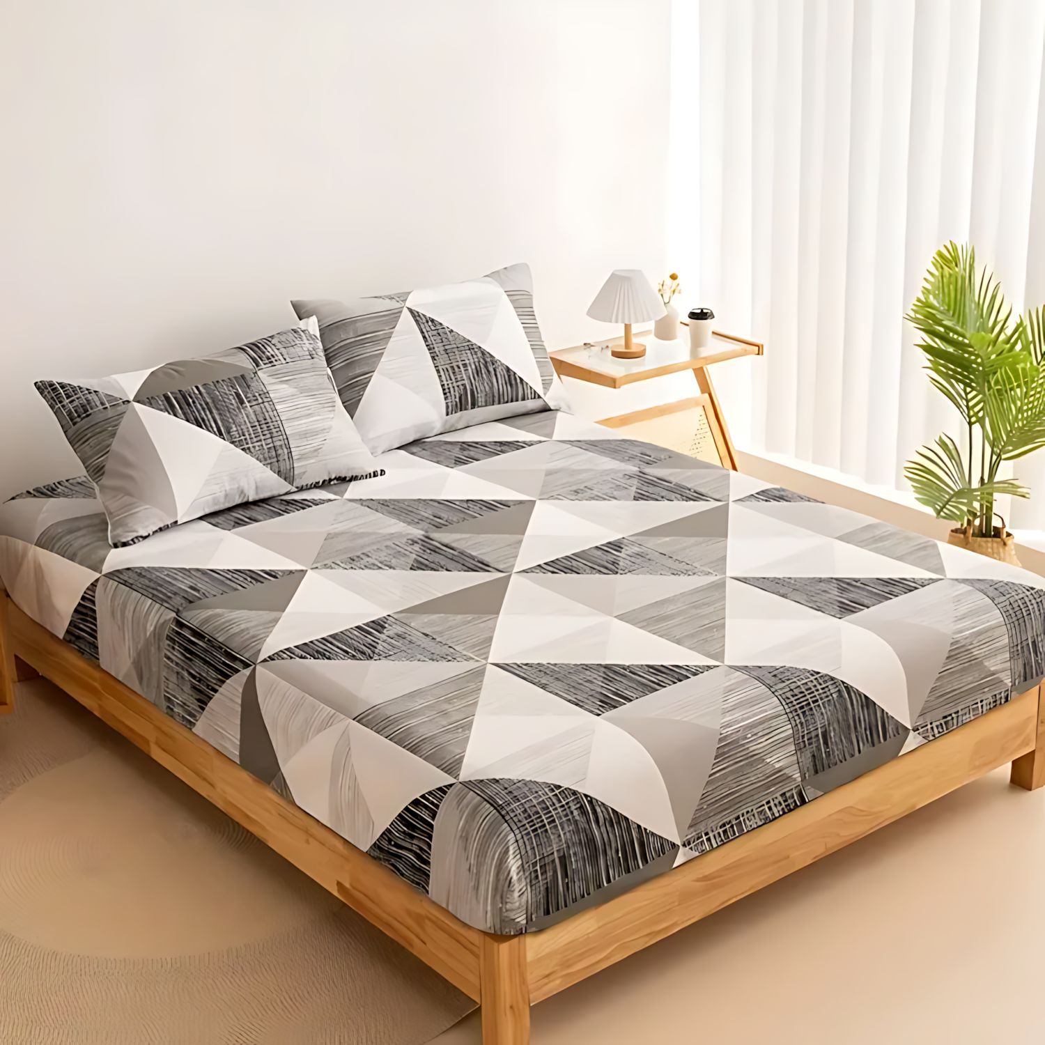 TEMU / JIT triángulo geométrico impresión digital 3D suave cama cómoda camisa colchón set de ropa de cama