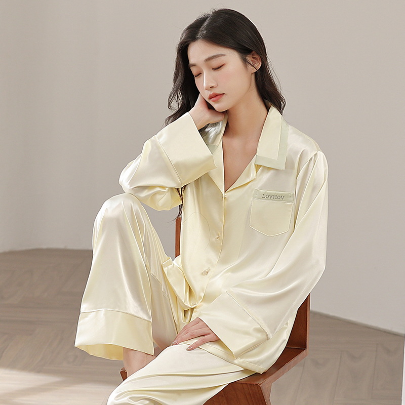 鹿好睡衣女法式新款冰丝长袖纯色清新套装女家居服送闺蜜生日礼物