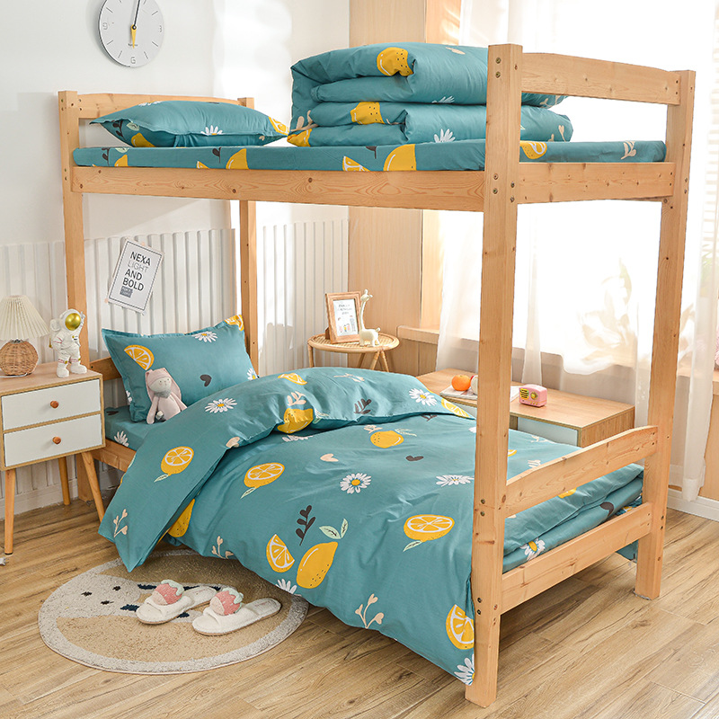 Juego de sábanas y funda nórdica de tres piezas, sábana ajustable de clase A, cama individual de dormitorio de algodón puro, ropa de cama escolar, ropa de cama para estudiantes