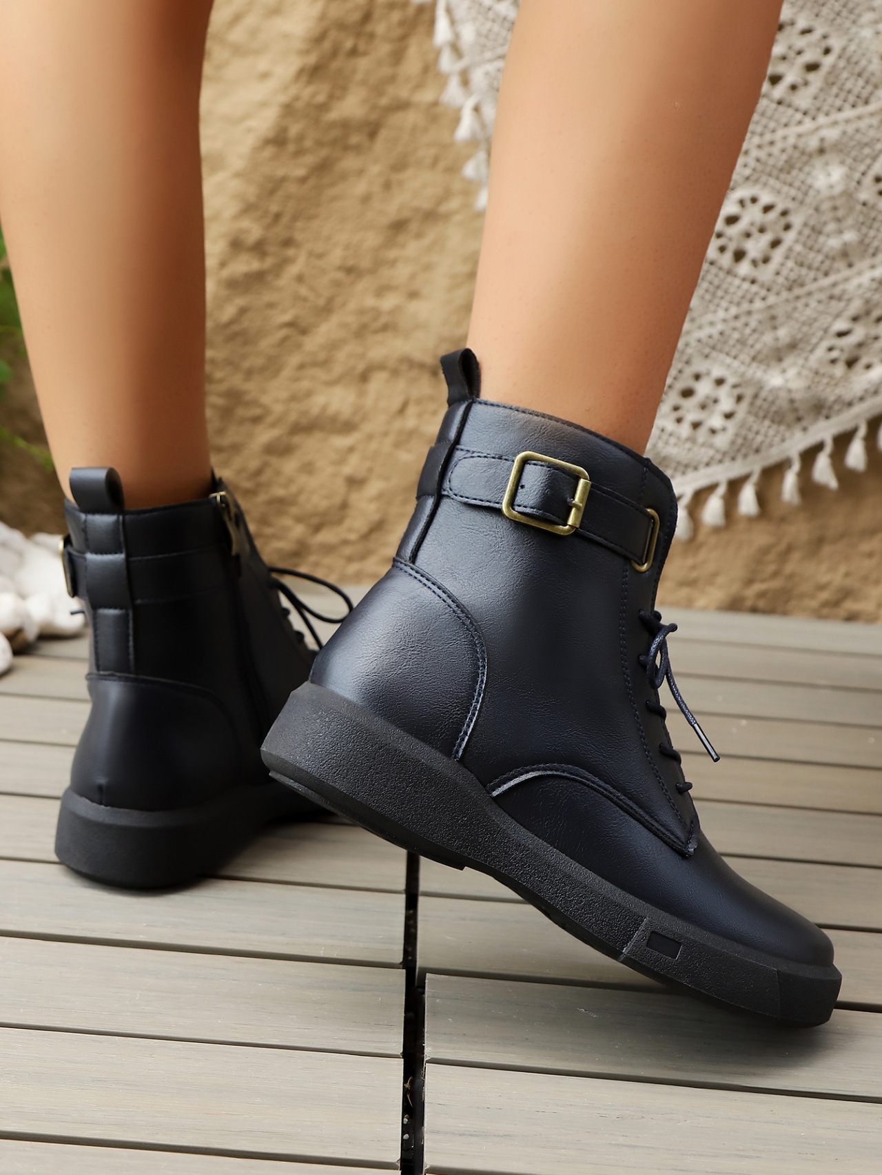 Women's Round Toe Platform Martin Boots British Style For Women_voghion.com