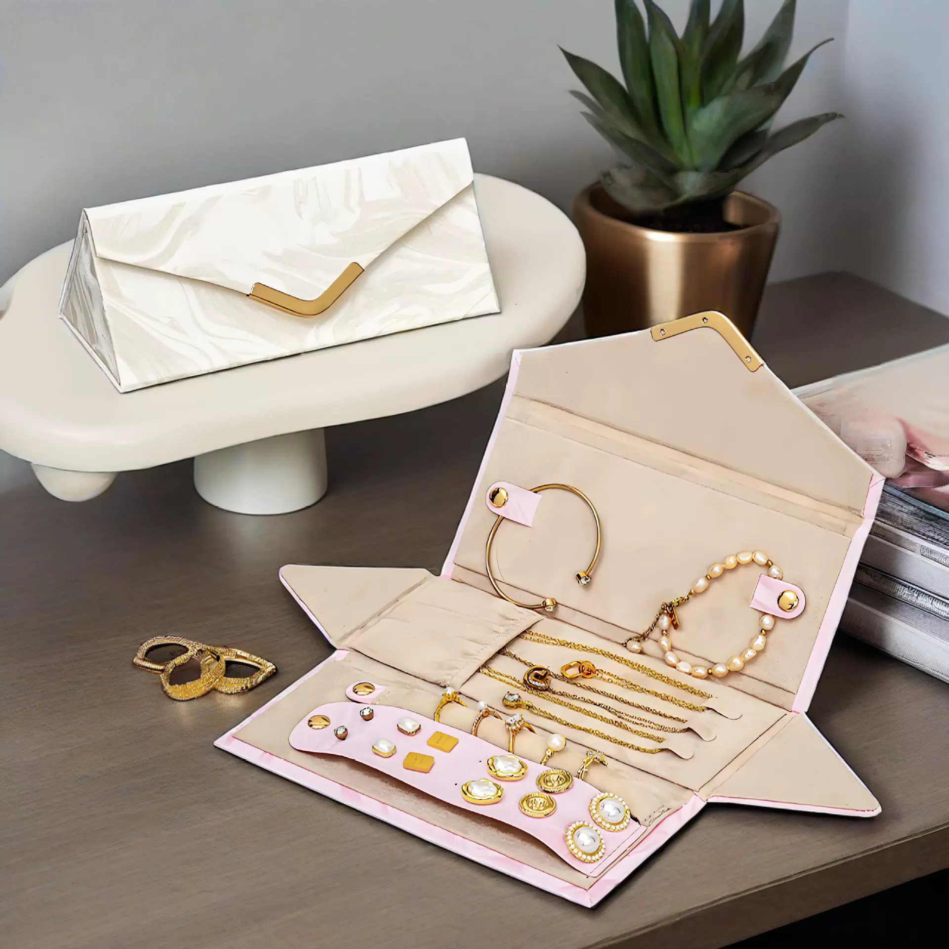 跨境欧式折叠首饰盒旅行出门项链戒指耳钉首饰饰品盒收纳袋亚马逊