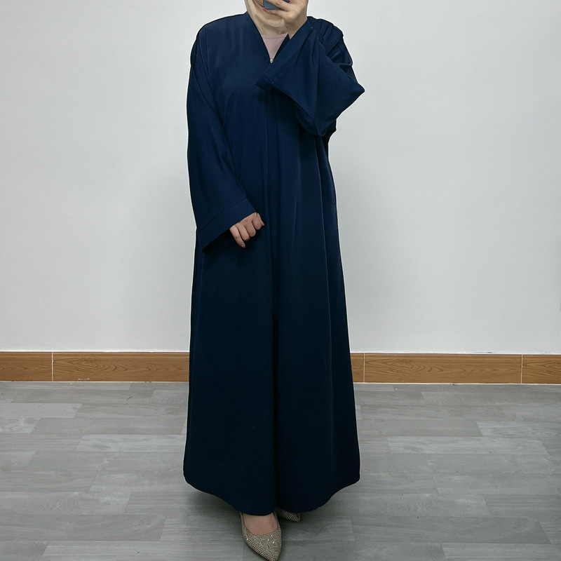 F390 Cross-Border Foreign Trade Middle East Dubai Women's Solid Color Zipper Cardigan Robe In-Stock Fashionable Loose_ecoleips.com
