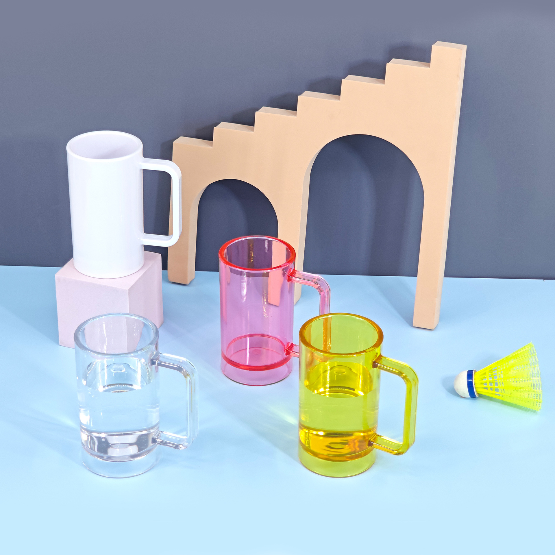 Vaso de cerveza grueso personalizado Jingmao de gran capacidad y alto valor con asa de plástico PC acrílico taza de bar transparente