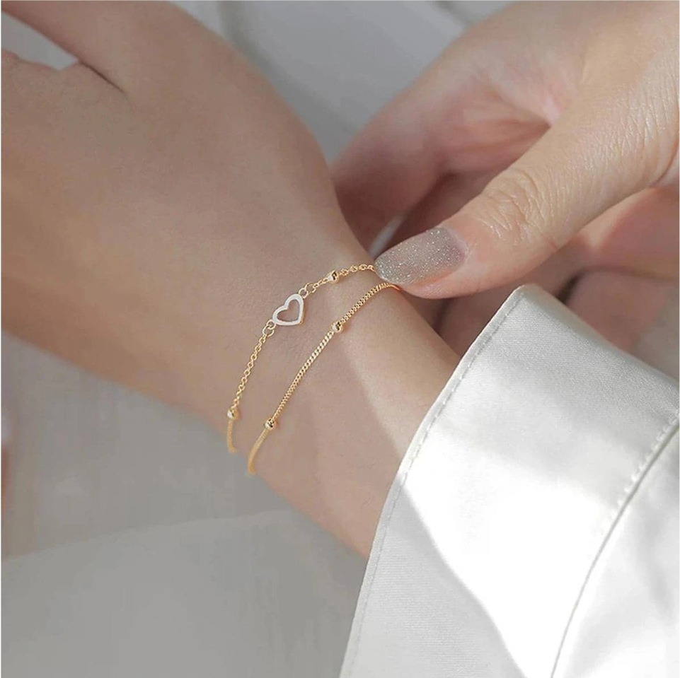 Japanese and Korean ins double-layer stacked love bracelet female light luxury niche design sense peach heart bracelet wholesale fashion bracelet