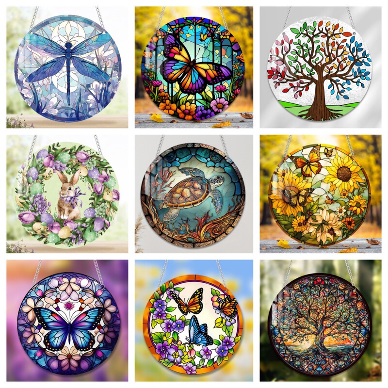 Cross-border Tree of Life Turtle Butterfly Dragonfly Color Acrylic Home Wall Decoration Chain Pendant Pendant