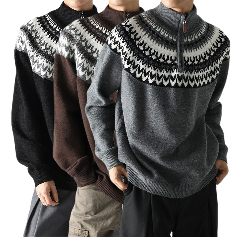 Explosiones transfronterizas de tamaño grande de la isla de Fair Navidad semia cremallera camiseta de punto suéter hombre collar fábrica de marea mayorista