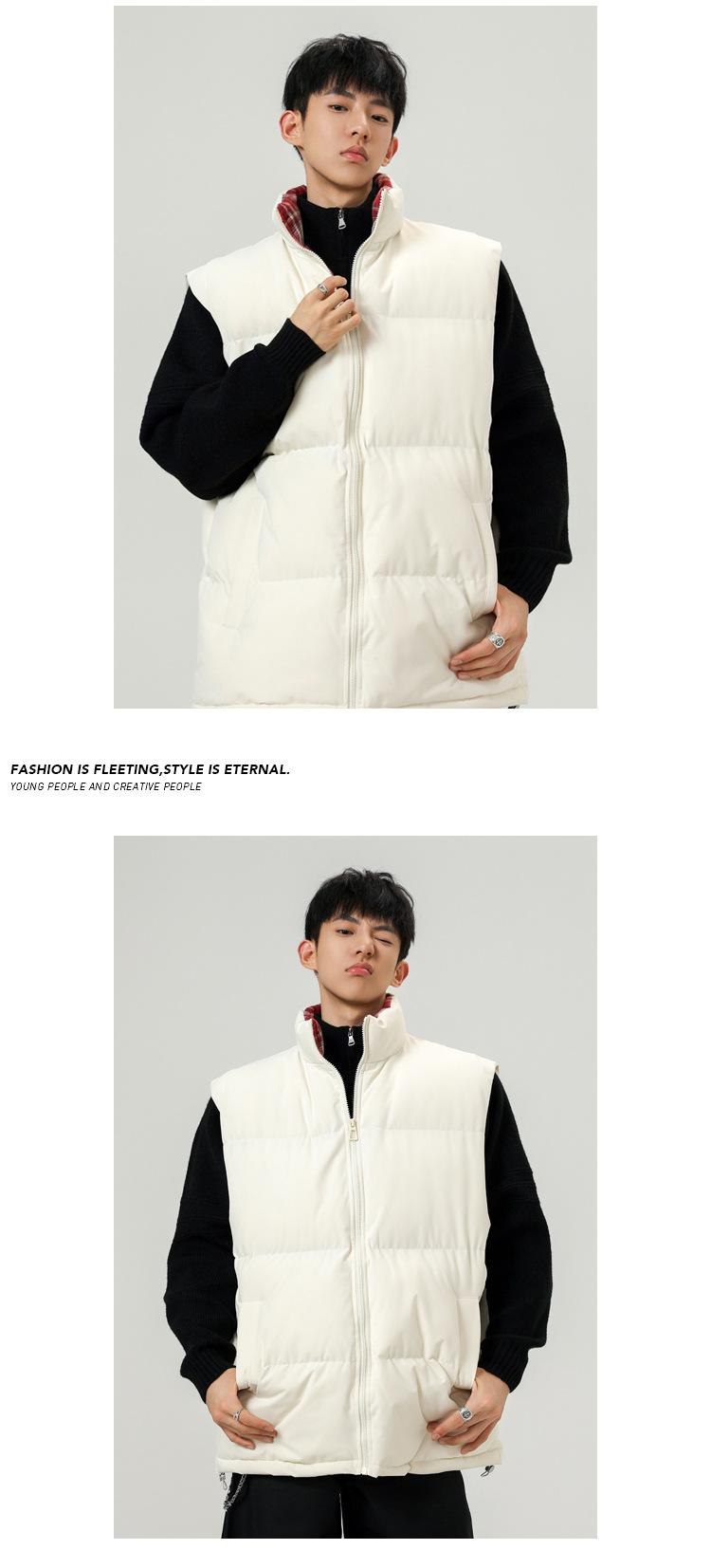 Plaid Patchwork Down Cotton Autumn Winter New Loose Plus Size Men's Casual Sports Thickened Warm Vest_voghion.com