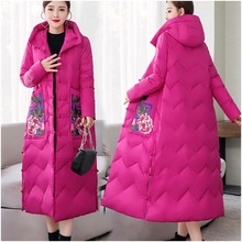 K2羽绒服女妈妈中长款宽松盘扣刺绣民族风文艺复古冬装白鸭绒防寒