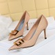 272-18 han edition high fashion party show thin fine with high heels with shallow mouth pointed metal square buckle shoes