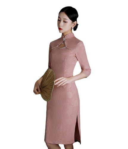 Blue pink Chinese dress oriental qipao dress for women Temperament retro hollowed out thin young girl cheongsam 