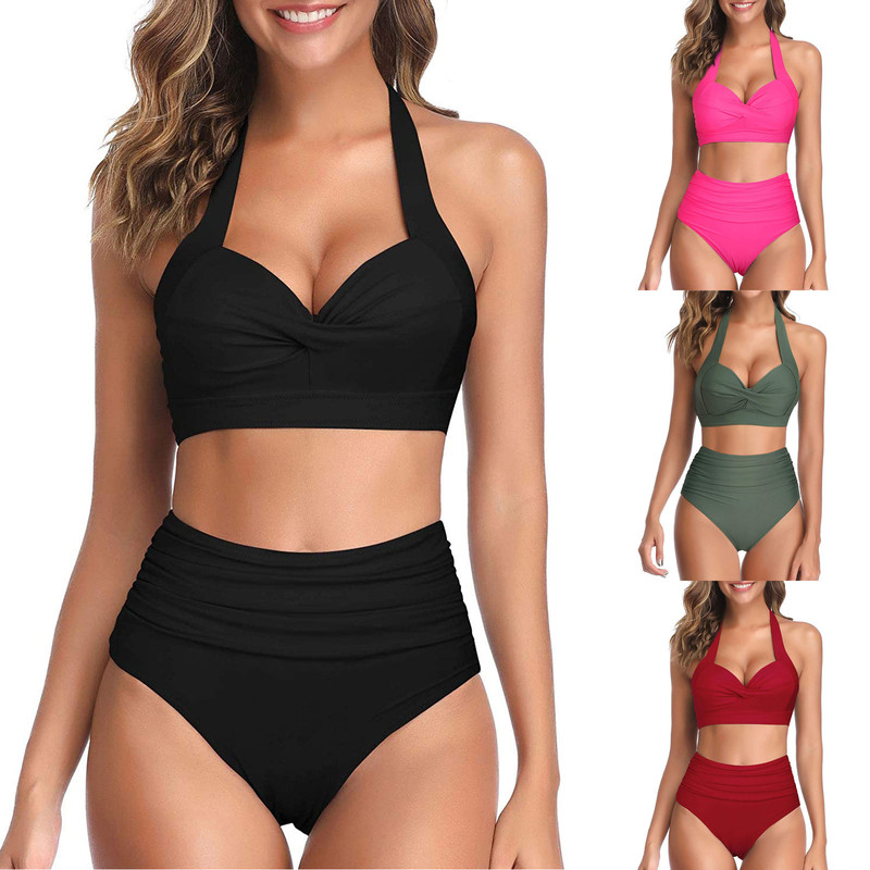 Cross-Border 2020 European and American New Bikini Hot Fashion Sexy Digital Printing High Waist Split Bikini