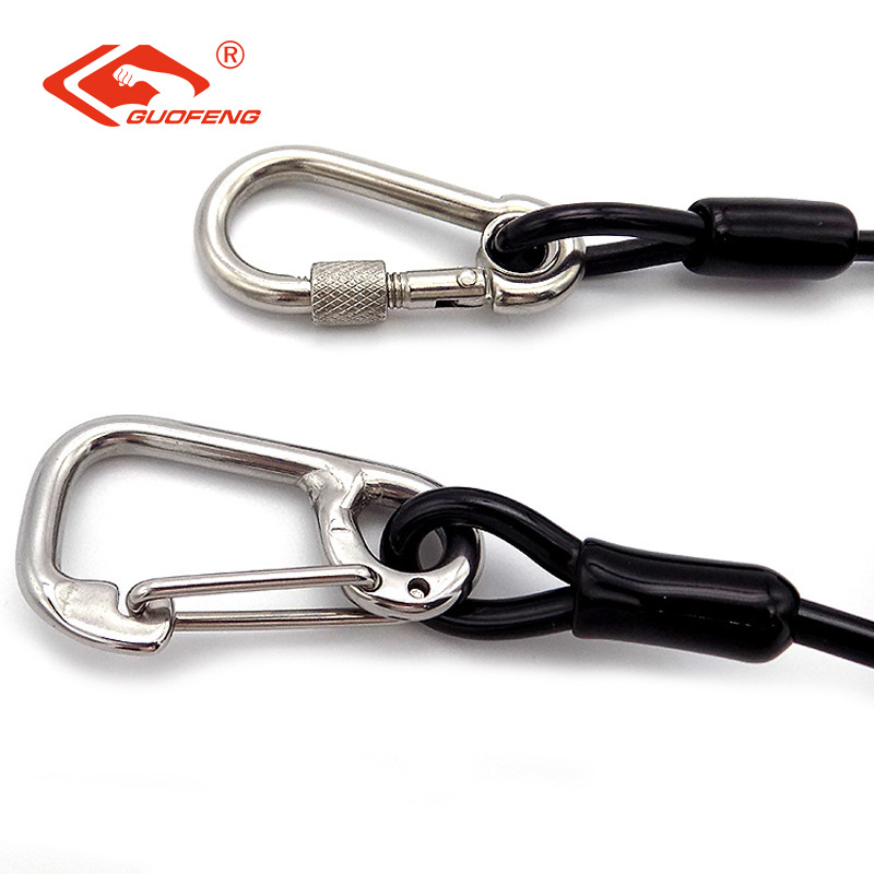 Fábrica de fuente de Guangdong 304 gancho de acero inoxidable equipo de pesca anti-perdida de resorte de acero cuerda de alambre de acero cámara cuerda de color