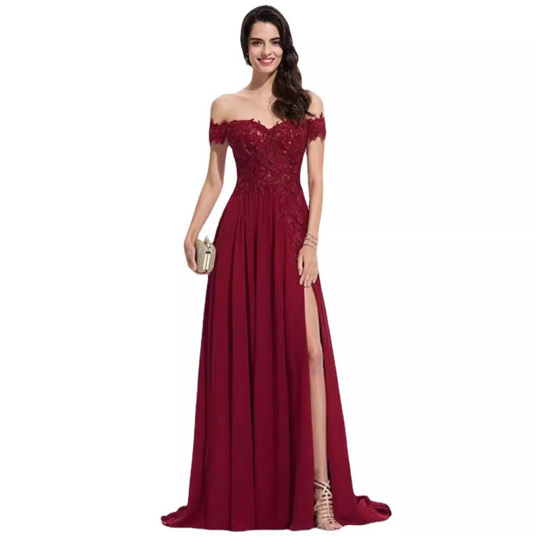 Comercio exterior europeo y americano Amazon vestido de noche 2022 Otoño e Invierno fuera del hombro damas banquete vestido de fiesta