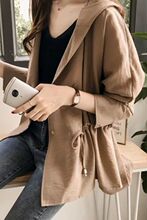 初春新款韩版洋气胖妹大码宽松连帽风衣中长休闲长袖开衫女装外套