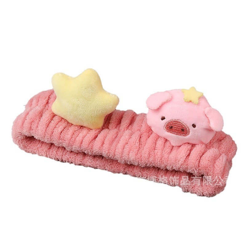 Estrella de dibujos animados cerdo cara lavado pelo banda alta elástica felpa pelo banda chica maquillaje Internet celebridad mismo estilo banda de pelo absorbente