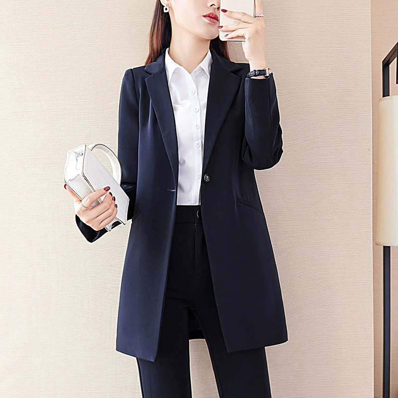 Повседневный пиджак женский свободный стройнящий черный костюм средней длины для полных девочек больших размеров, охватывающий живот, Новинка осени 2022 г.