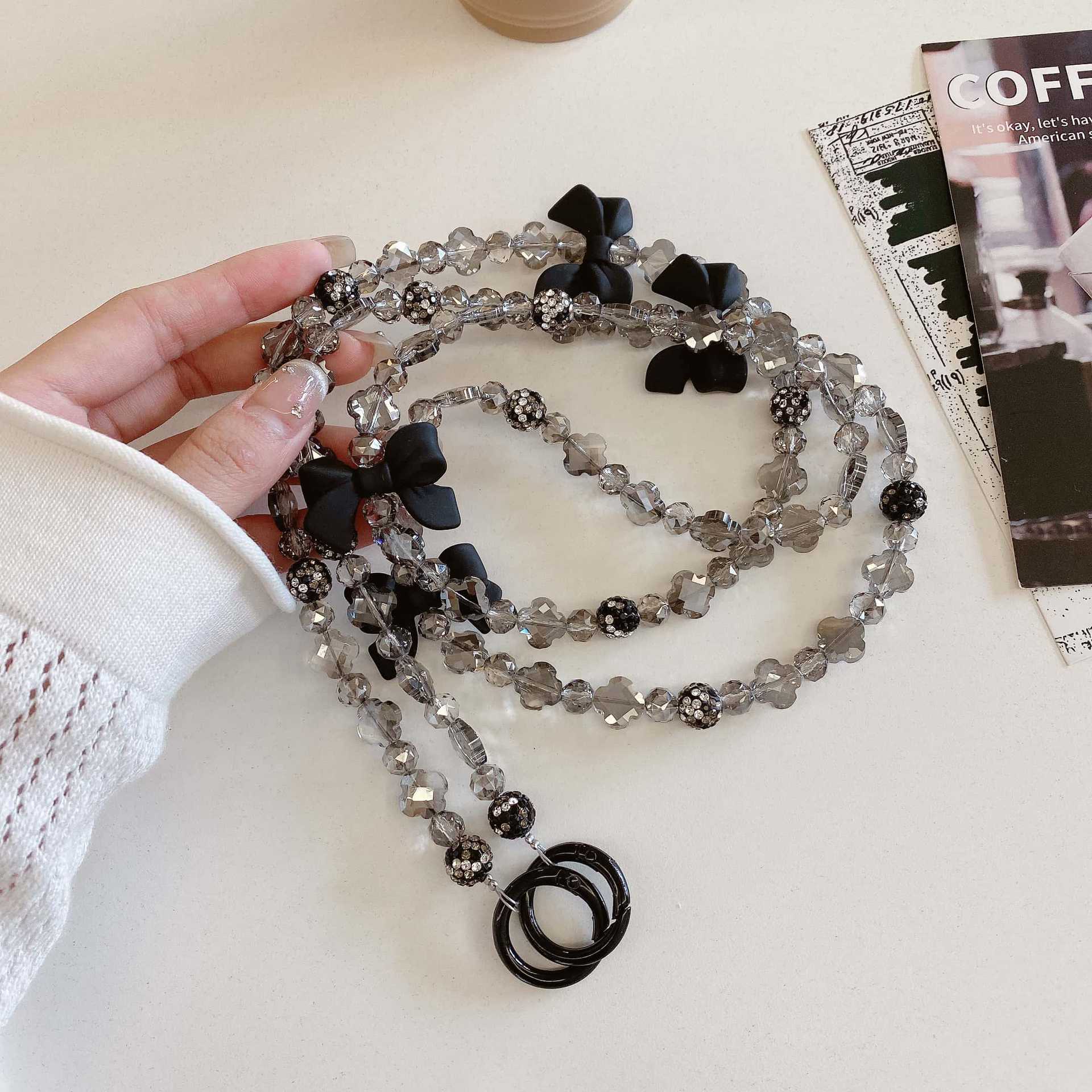Mujeres de alta calidad hechas a mano colgante de teléfono móvil pulsera de arco negro de moda colgante larga colgante