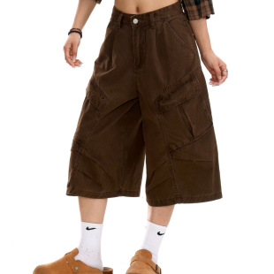 Summer American-Style Washed Pocket Wide-Leg Functional Cargo Shorts for Men and Women, Outdoor Retro Casual Versatile Cropped Pants