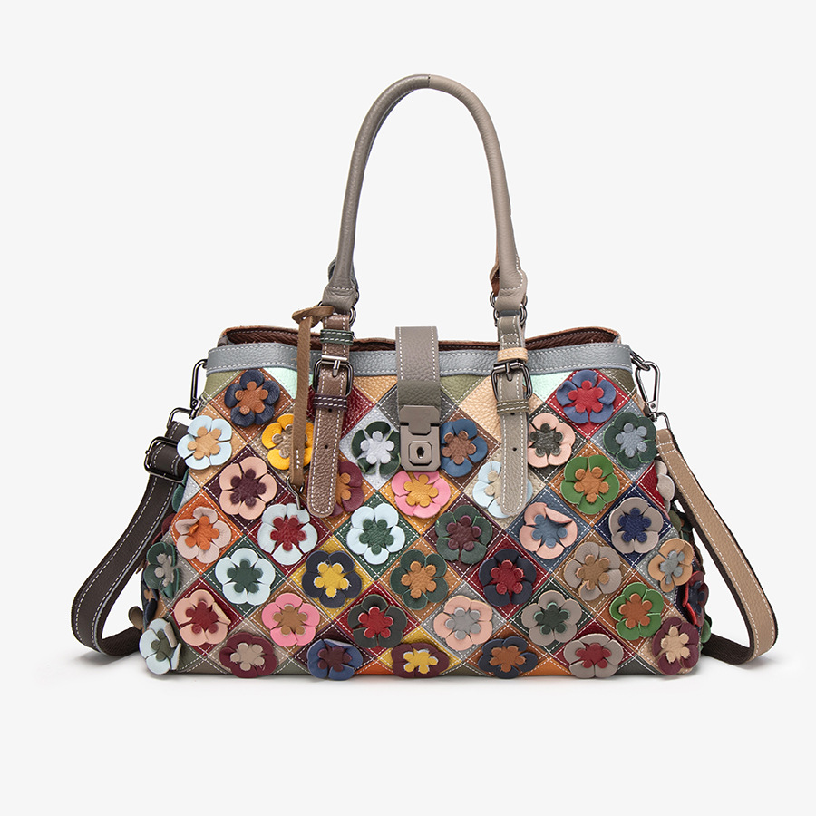 2025 Genuine Leather Handbag For Women - Handmade Trendy Niche Luxury Fashion Spliced Flower Shoulder & Crossbody Bag - Thumbnail 8
