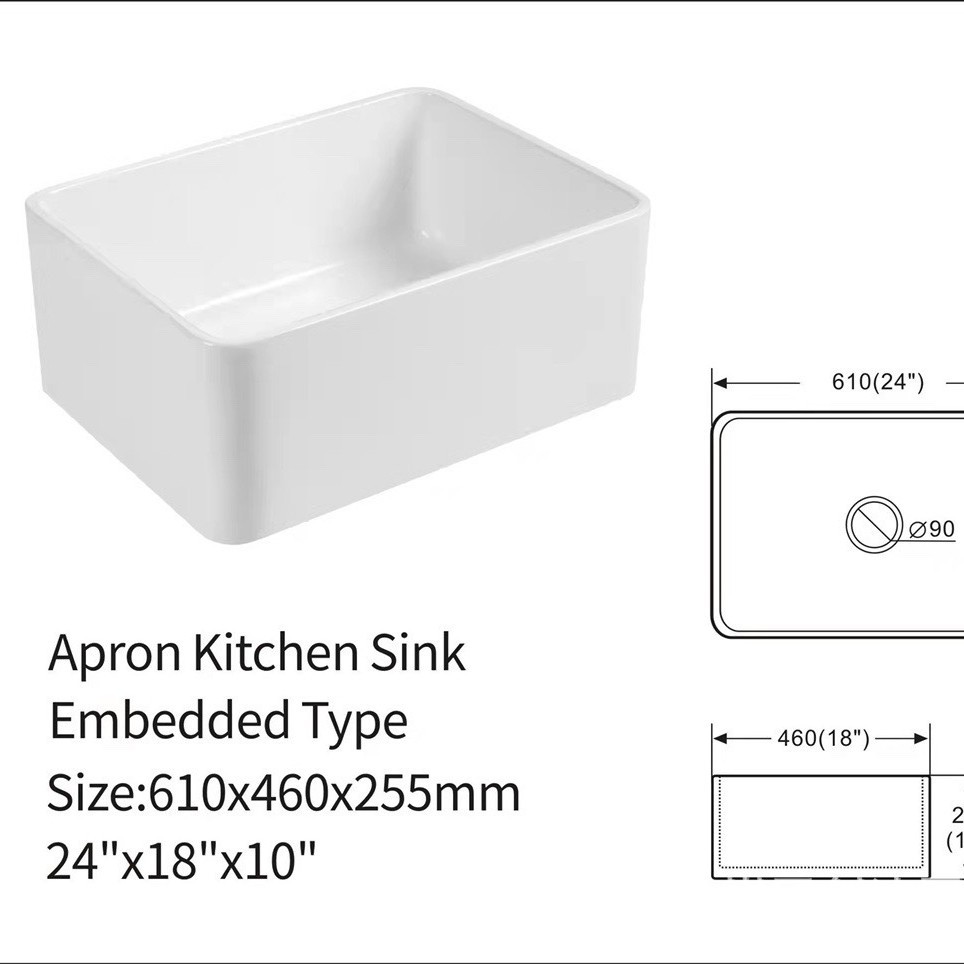Cocina americana retro fregadero de cerámica de tierra refractaria grande fregadero de un solo tanque blanco versión frontal lavabo empotrado fregadero