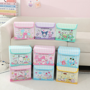 Cute Girl Heart Plaid Cartoon PU Dustproof Desktop Cosmetic Storage Box Folding Flip Dormitory Sundries Box