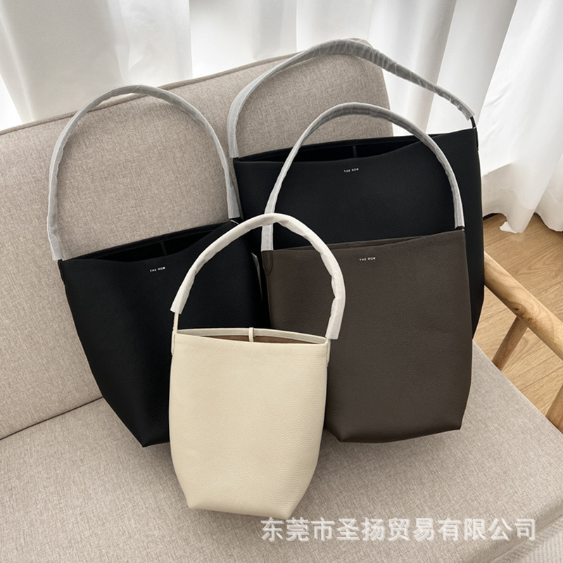 Close your eyes! Ding version of The * Row cowhide litchi pattern shoulder bucket bag commuter Joker large capacity bag women