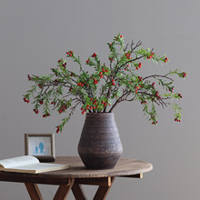 浆果仿真绿植带叶火棘果秋实果造景装饰花设计师艺术插花家居摆件