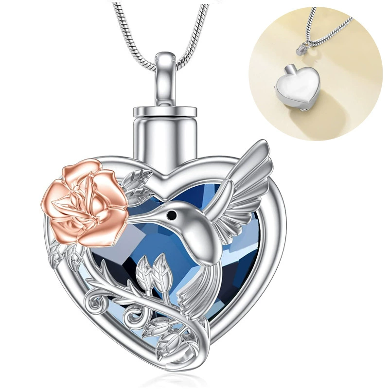Подвеска-сердце из нержавеющей стали с голубем мира, розово-персиковое сердце, ожерелье для праха питомца, влагонепроницаемая баночка для праха