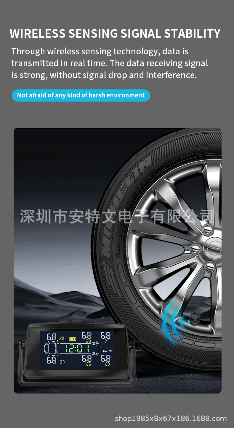 6-Wheel Truck, Light Truck, Heavy Truck, Rv Wireless Tire Pressure Monitor, Solar Tire Pressure and Temperature Display Tpms