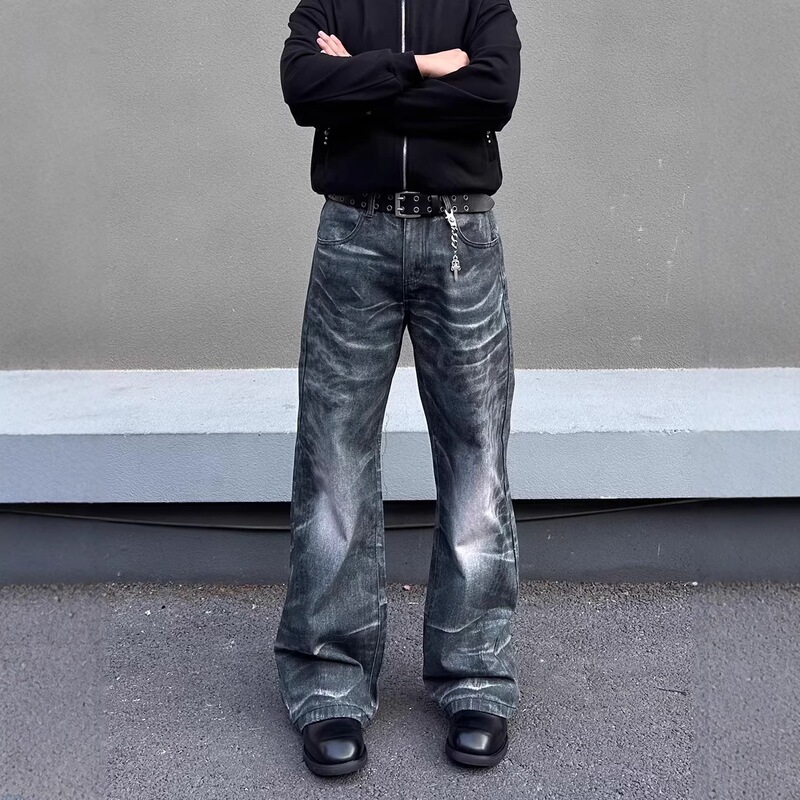 American Retro 3D Printed Water Ripple Coating Whiskered Jeans for Men and Women, National Trendy Brand Loose A-Line Straight-Leg Pants American Retro 3D Printed Water Ripple Coating Whiskered Jeans for Men and Women, National Trendy Brand Loose A-Line Straight-Leg Pants