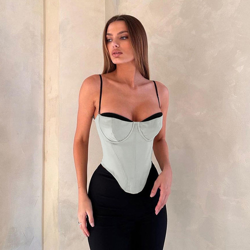 JY23098 Contrast color edge corset waist strap top European and American street fashion casual versatile hot girl vest for women