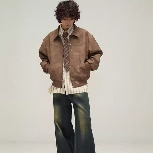 Vintage Brown Leather Jacket for Men - Spring and Autumn American Retro Style, Ins Inspired Trendy Coat