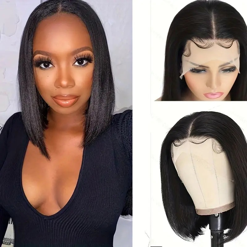 Peluca bob de encaje frontal estilo europeo americano, cubierta de cabeza de cabello sintético_voghion.com