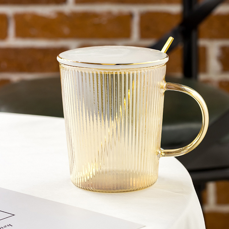 创意夏季高硼硅玻璃杯网红咖啡杯透明竖纹下午茶杯套装泡茶杯批发八月陶瓷详情8